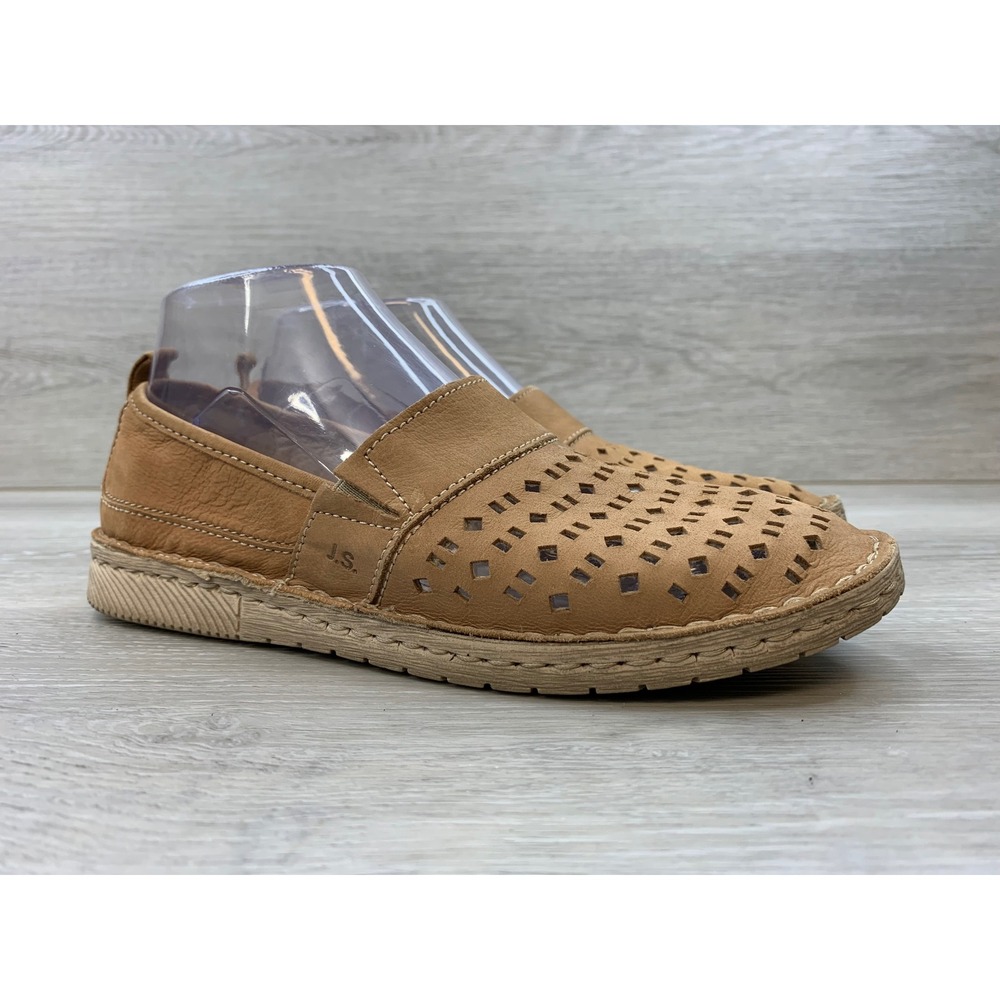 Josef Seibel Women's Tan Leather Perforated Slip On Flats Shoes Size 6.5
